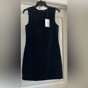 Theory Black Sleeveless Velvet Dot Shift Dress